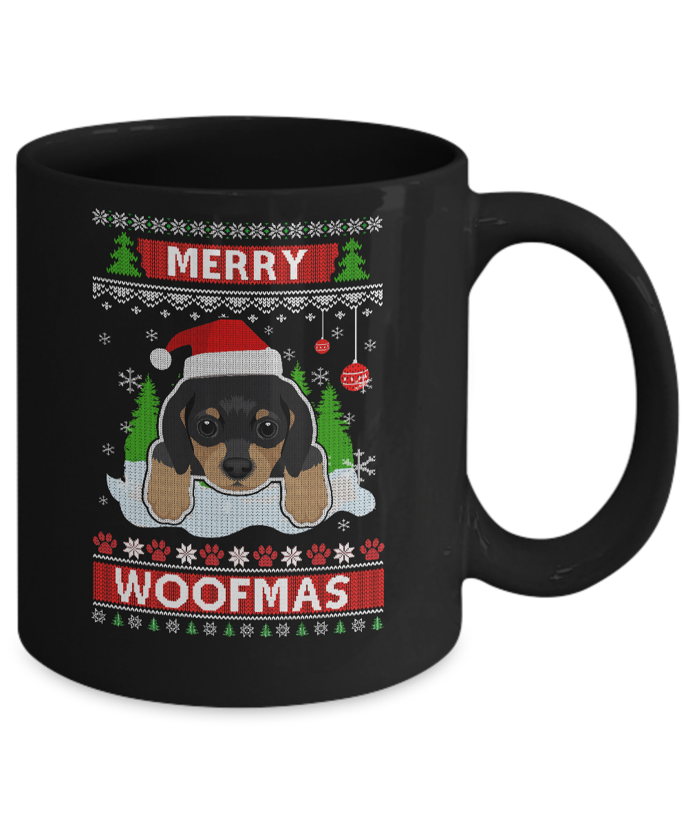 Dachshund Merry Woofmas Ugly Christmas Sweater Mug-Coffee Mug-11oz Mug-Black