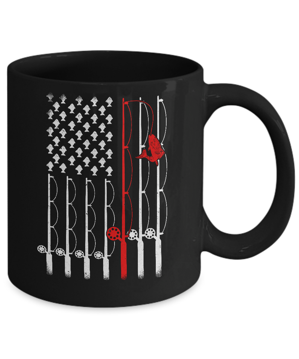 Vintage Fishing Clothes American Flag Bass Fishing Mug-Coffee Mug-11oz Mug-Black