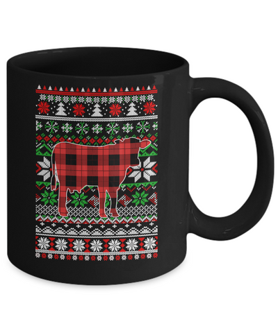 Cow Red Plaid Ugly Christmas Sweater Funny Gifts Mug-Coffee Mug-11oz Mug-Black