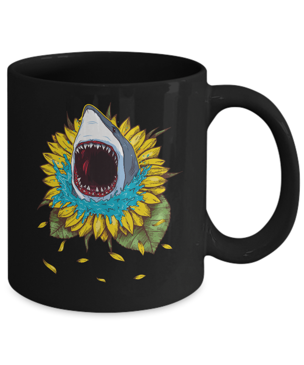 Shark Sunflower Funny Shark Lover Gift Mug-Coffee Mug-11oz Mug-Black