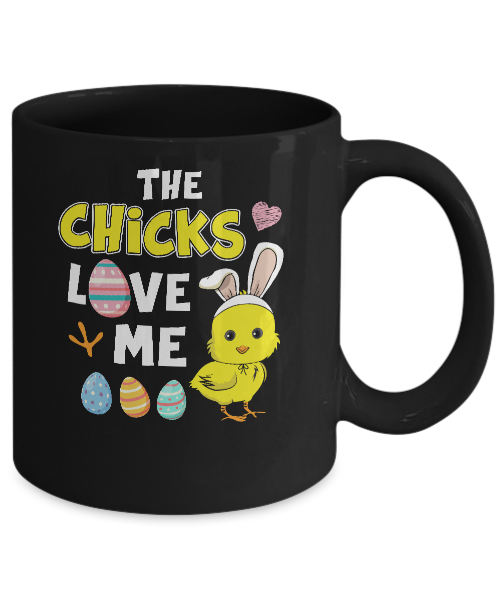 Happy Easter Funny Chick Bunny Ears With Egg Mug-Coffee Mug-11oz Mug-Black