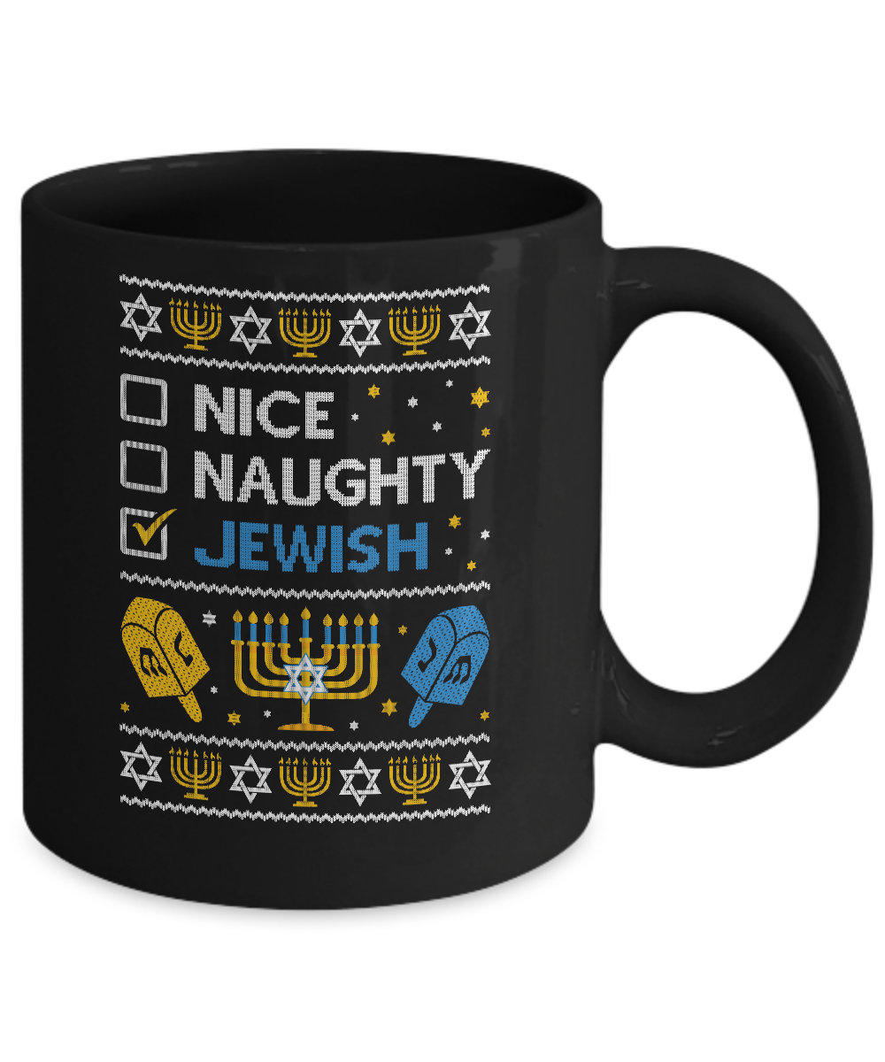 Nice Naughty Jewish Funny Hanukkah Christmas Gifts Mug-Coffee Mug-11oz Mug-Black