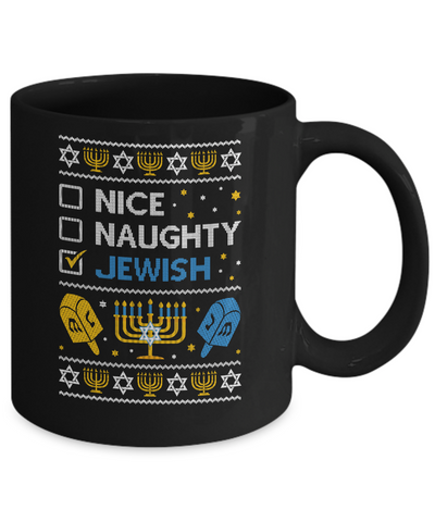Nice Naughty Jewish Funny Hanukkah Christmas Gifts Mug-Coffee Mug-11oz Mug-Black