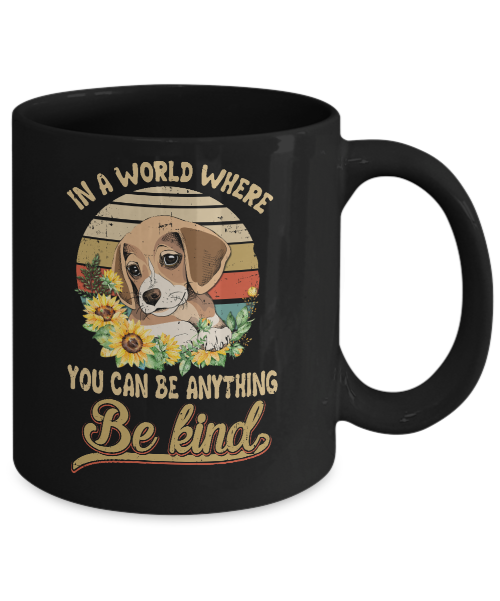 In A World Where You Can Be Anything Be Kind Beagle Sunflow Mug-Coffee Mug-11oz Mug-Black