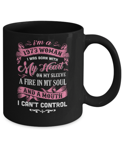 Vintage 1973 Woman 48 Birthday I Was Born With My Heart Mug-Coffee Mug-11oz Mug-Black