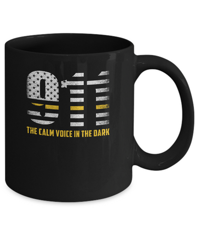 Dispatcher Thin Gold Line 911 American USA Flag Mug-Coffee Mug-11oz Mug-Black