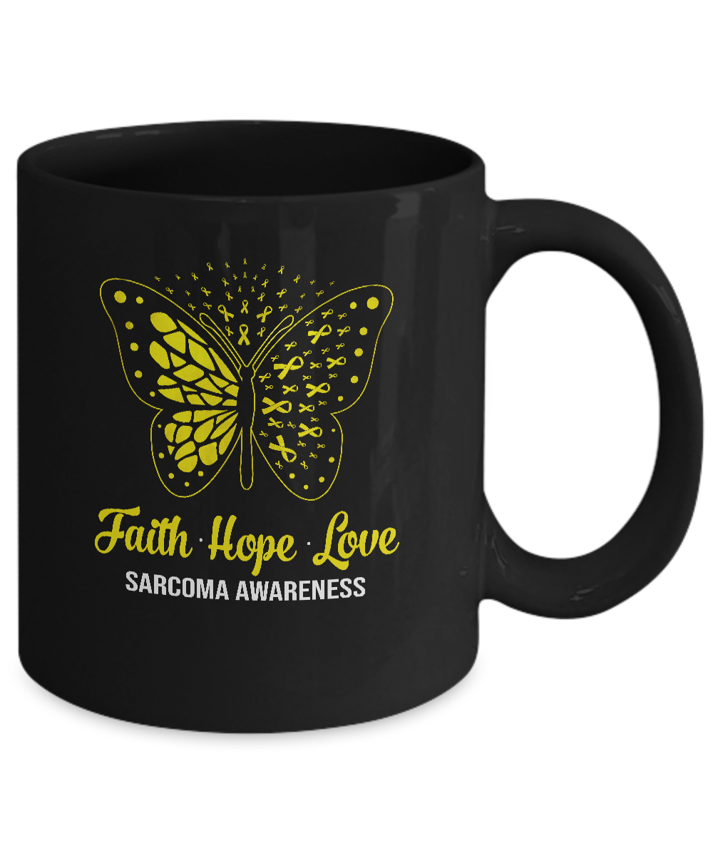 Faith Hope Love Yellow Butterfly Sarcoma Awareness Mug-Coffee Mug-11oz Mug-Black