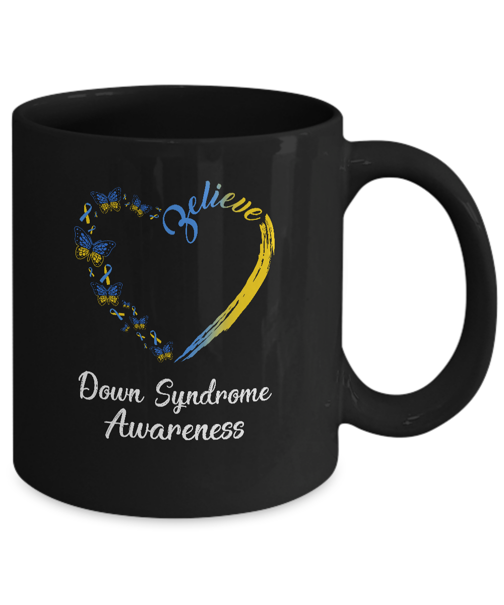 Butterfly Believe Down Syndrome Awareness Ribbon Gifts Mug-Coffee Mug-11oz Mug-Black