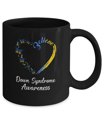 Butterfly Believe Down Syndrome Awareness Ribbon Gifts Mug-Coffee Mug-11oz Mug-Black