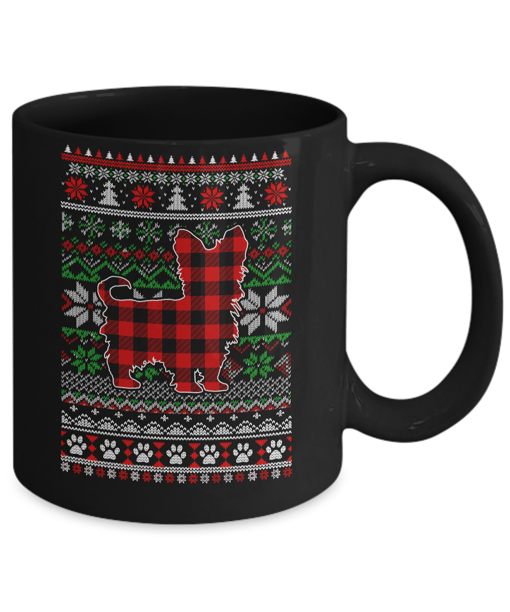 Yorkie Red Plaid Ugly Christmas Sweater Gifts Mug-Coffee Mug-11oz Mug-Black
