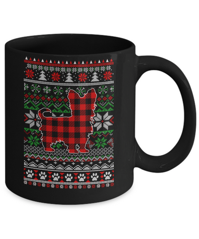 Yorkie Red Plaid Ugly Christmas Sweater Gifts Mug-Coffee Mug-11oz Mug-Black