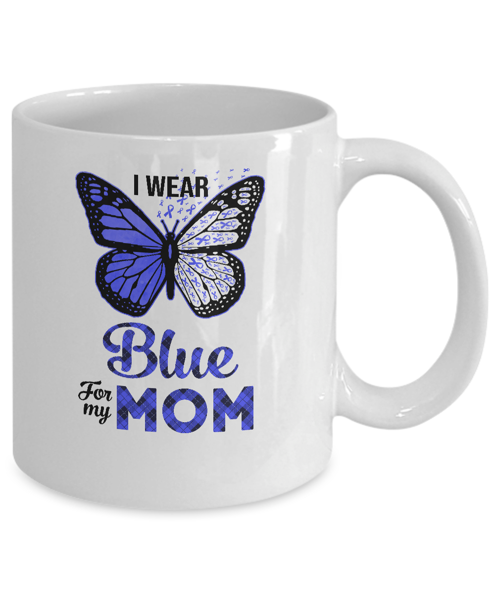 I Wear Blue For My Mom Butterfly Colon Prostate Cancer Mug-Coffee Mug-11oz Mug-White