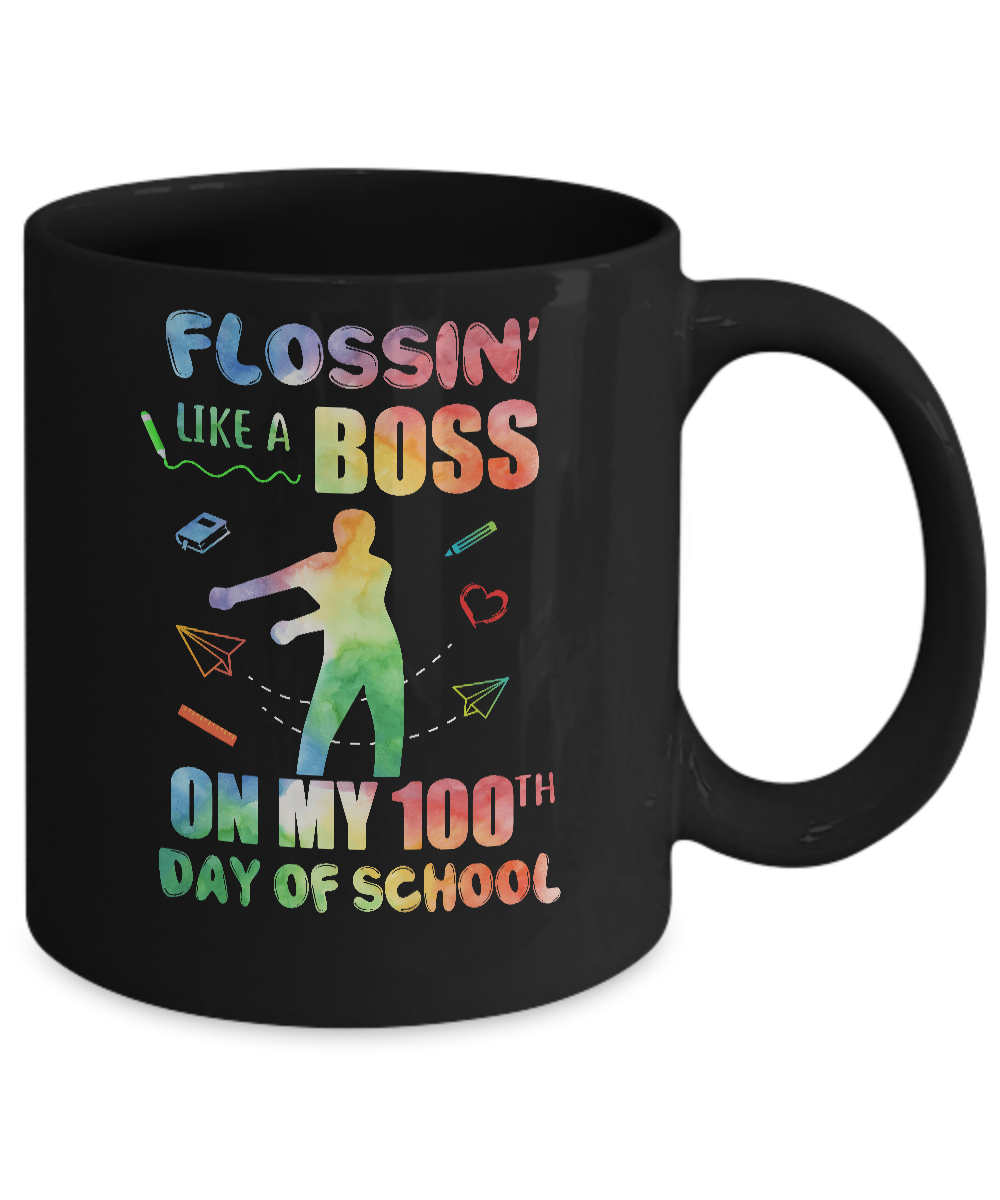 Flossin Like Boss 100 Day Of School Teacher Gift Mug-Coffee Mug-11oz Mug-Black