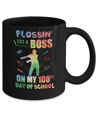 Flossin Like Boss 100 Day Of School Teacher Gift Mug-Coffee Mug-11oz Mug-Black