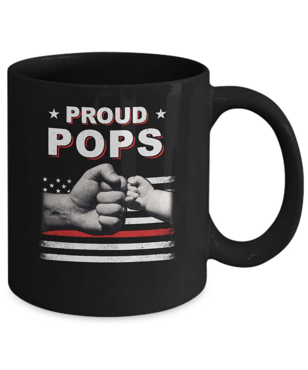 Proud Pops Fireman Firefighter Thin Red Line Flag Fathers Day Mug-Coffee Mug-11oz Mug-Black