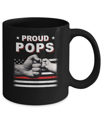 Proud Pops Fireman Firefighter Thin Red Line Flag Fathers Day Mug-Coffee Mug-11oz Mug-Black