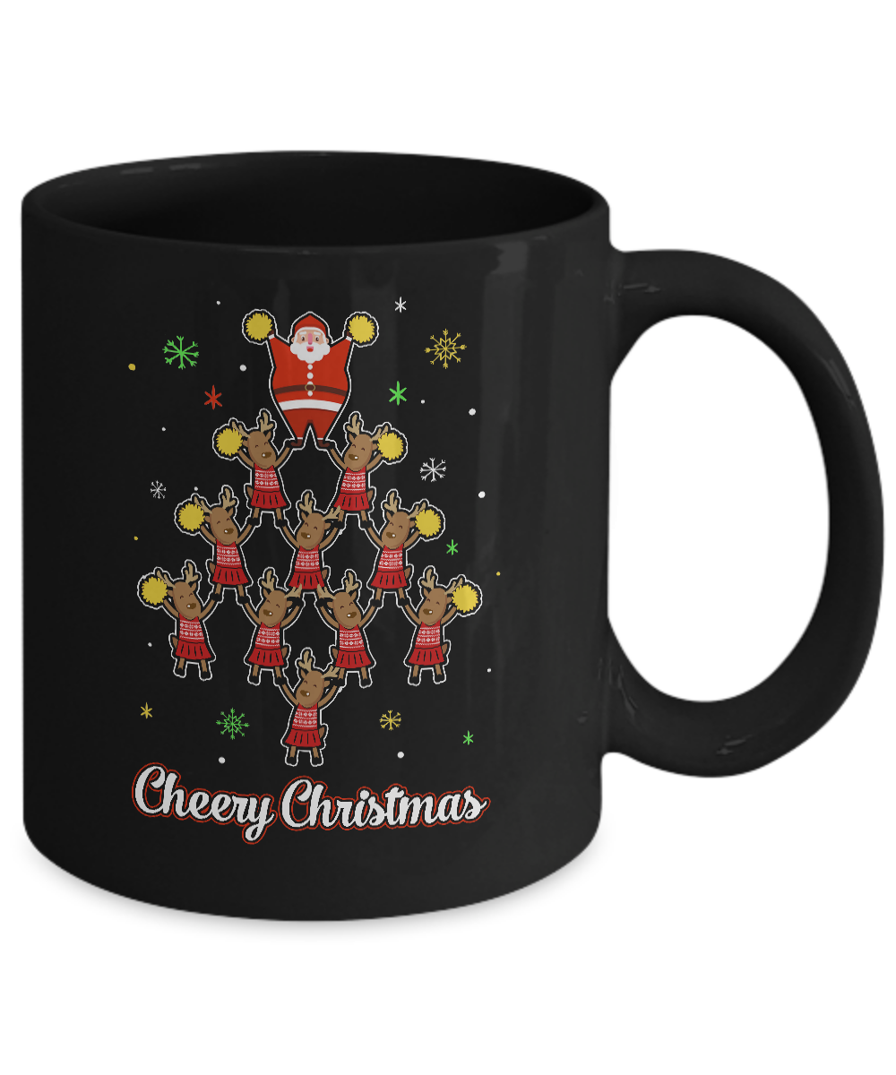 Cheery Christmas Funny Reindeer Santa Claus Cheerleader Mug-Coffee Mug-11oz Mug-Black