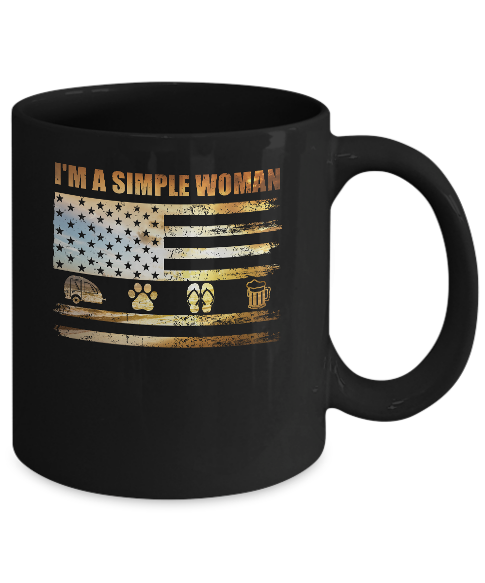 I'm A Simple Woman Love Camping Dog Flip Flop And Beer Mug-Coffee Mug-11oz Mug-Black