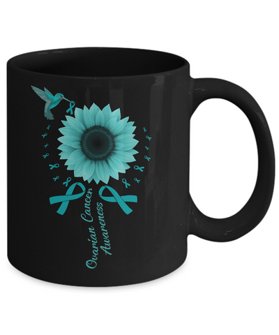 Hummingbird Sunflower Teal Ribbon Ovarian Cancer Awareness Mug-Coffee Mug-11oz Mug-Black