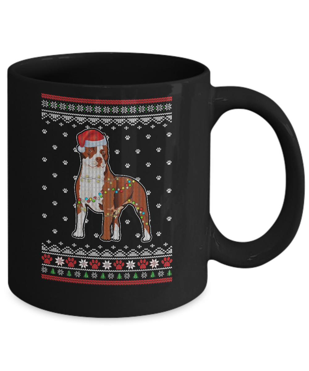 Pitbull Christmas Ugly Sweater Lights Dog Xmas Gift Mug-Coffee Mug-11oz Mug-Black