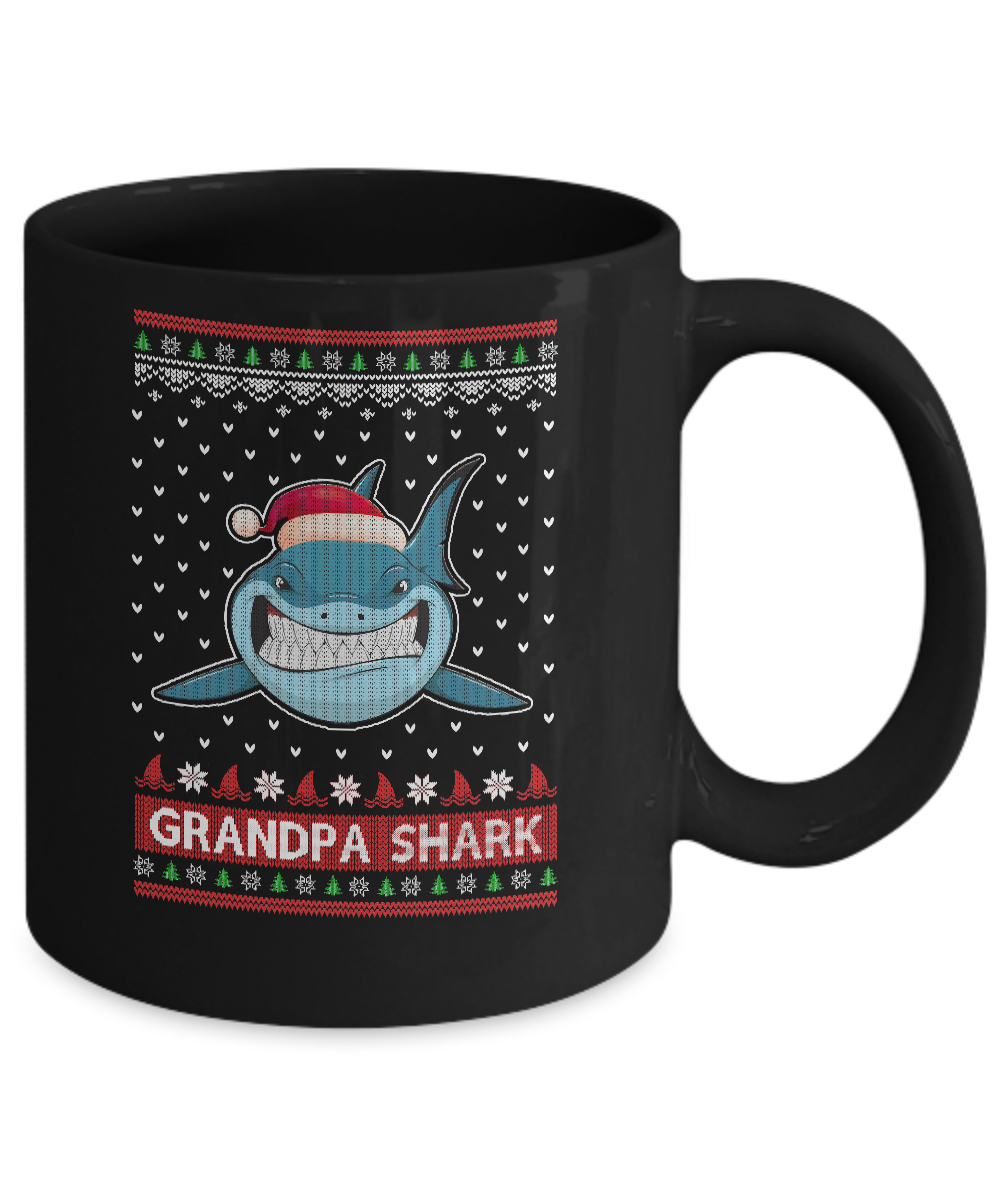 Santa Hat Grandpa Shark Ugly Christmas Sweater Mug-Coffee Mug-11oz Mug-Black