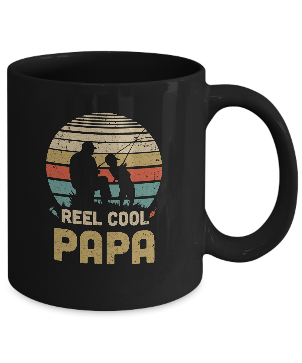 Vintage Father's Day Gift Reel Cool Papa Fishing Mug-Coffee Mug-11oz Mug-Black