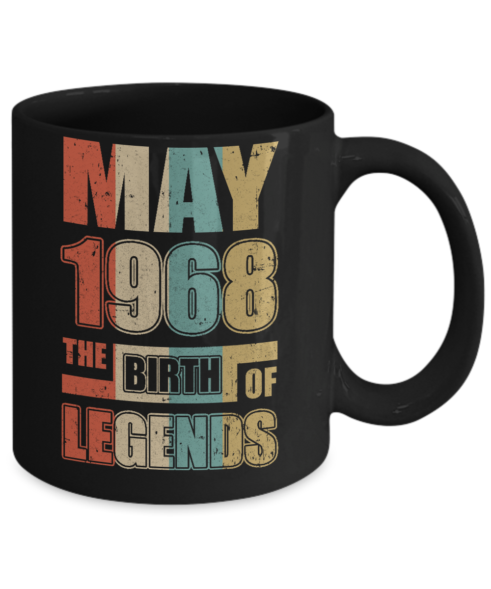 Vintage Retro May 1968 Birth Of Legends 53th Birthday Mug-Coffee Mug-11oz Mug-Black