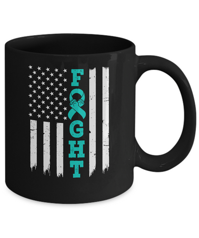 Ovarian Cancer Awareness American Flag Distressed Mug-Coffee Mug-11oz Mug-Black