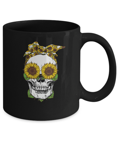 Skull Sunflower Floral Flowers Cute Gifts Mug-Coffee Mug-11oz Mug-Black