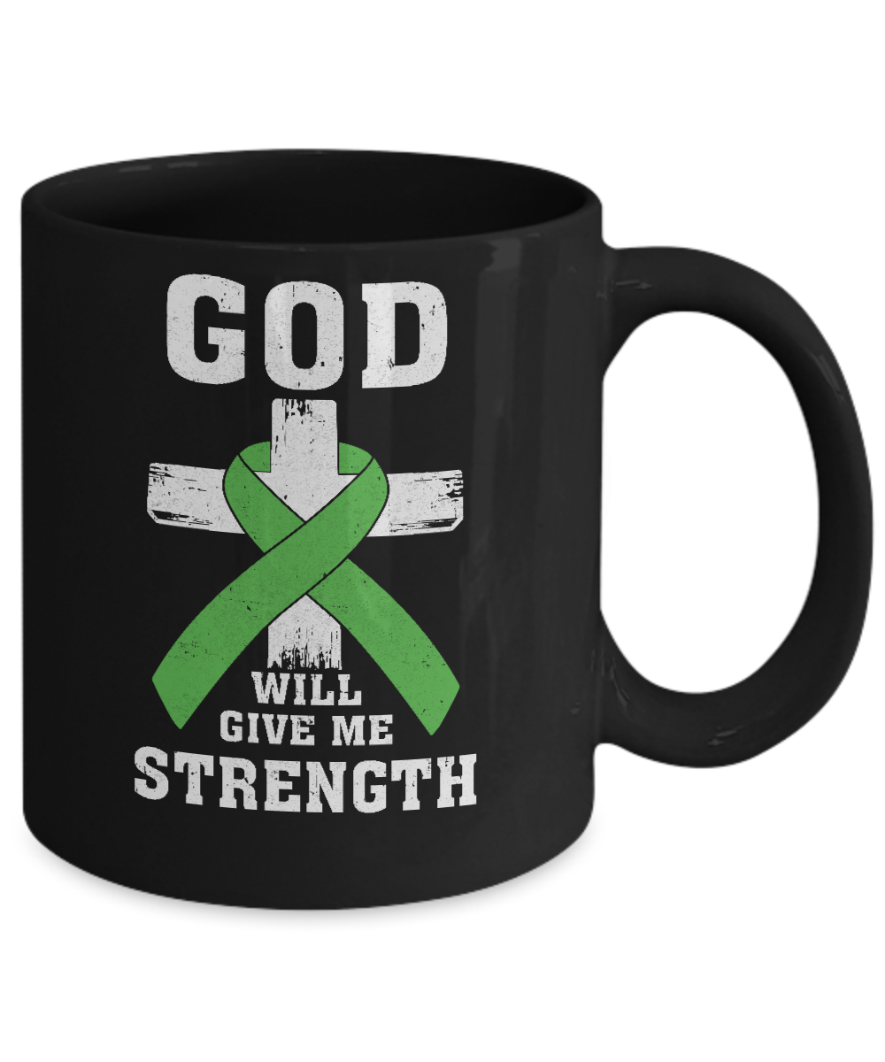 God Will Give Me Strength Green Awareness Ribbon Gift Mug-Coffee Mug-11oz Mug-Black