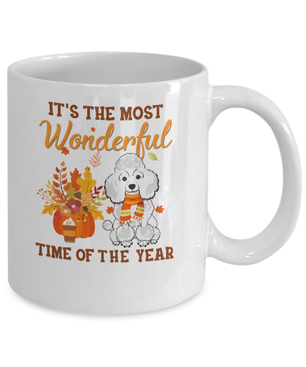 Poodle Autumn It's The Most Wonderful Time Of The Year Mug-Coffee Mug-11oz Mug-White