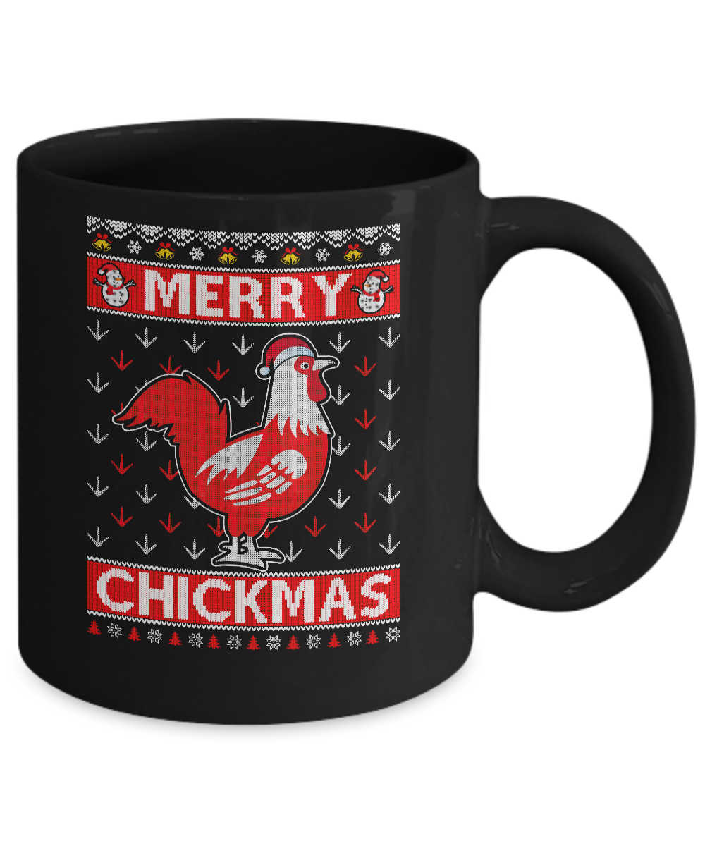 Merry Chickmas Farmer Chicken Ugly Christmas Sweater Mug-Coffee Mug-11oz Mug-Black
