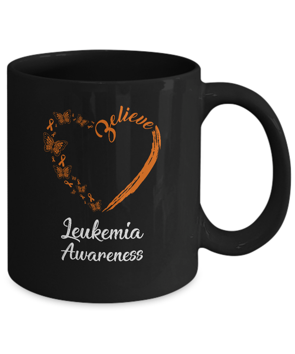 Butterfly Believe Leukemia Awareness Ribbon Gifts Mug-Coffee Mug-11oz Mug-Black