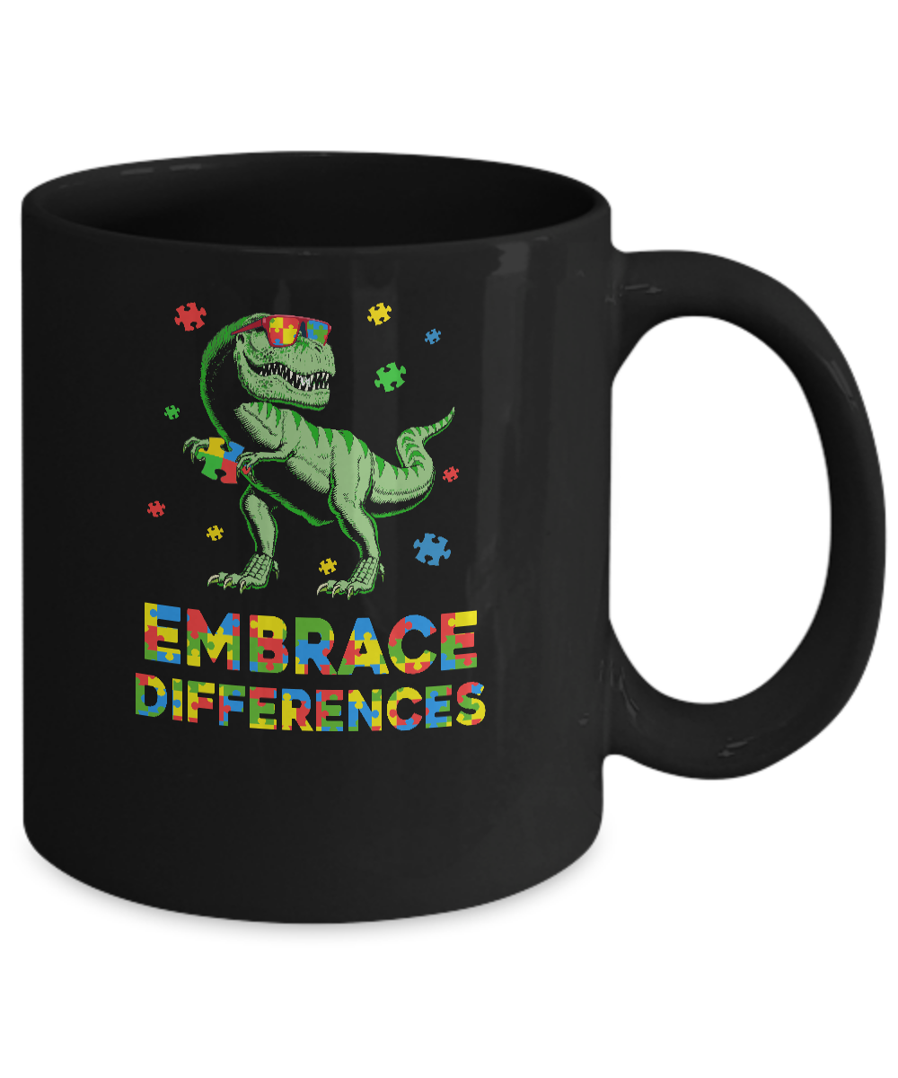 Dinosaur Puzzle Autism Awareness Embrace Differences Mug-Coffee Mug-11oz Mug-Black
