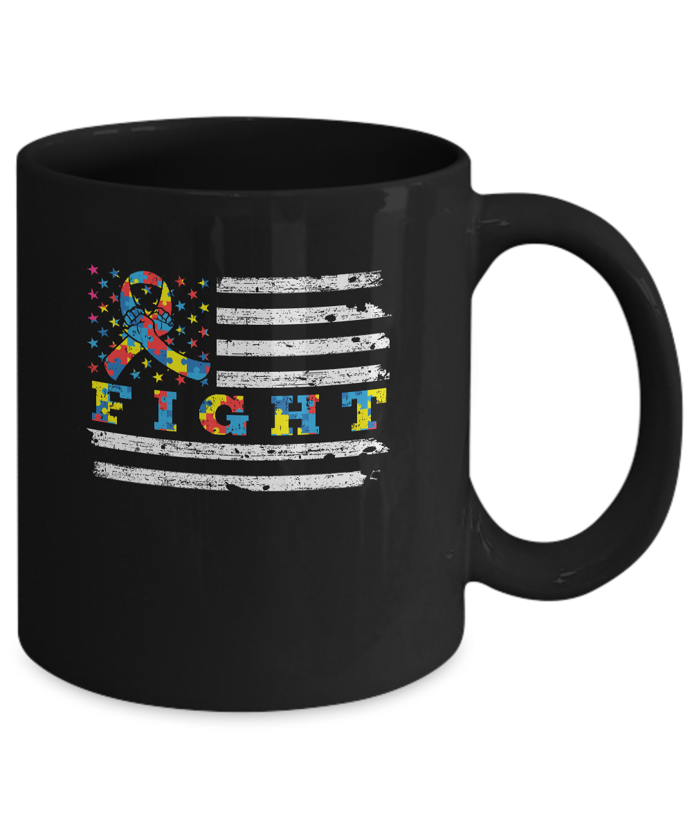 Fight Autism Ribbon US Flag Autism Awareness Mug-Coffee Mug-11oz Mug-Black