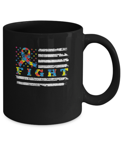 Fight Autism Ribbon US Flag Autism Awareness Mug-Coffee Mug-11oz Mug-Black