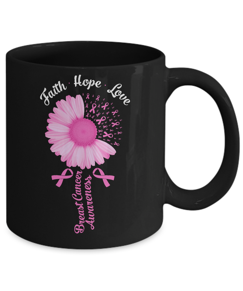 Faith Hope Love Pink Ribbon Breast Cancer Awareness Mug-Coffee Mug-11oz Mug-Black