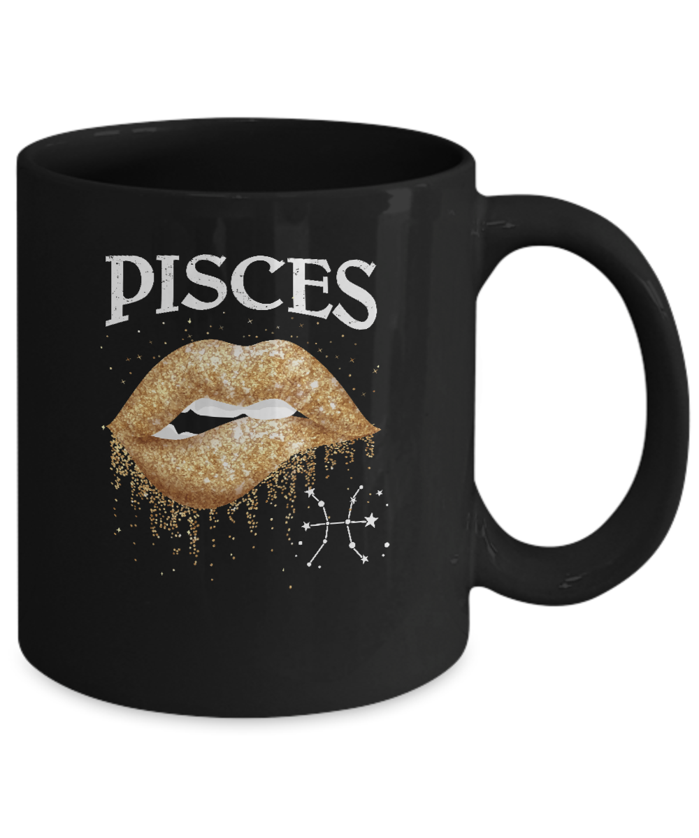Pisces Zodiac February March Birthday Gift Golden Lipstick Mug-Coffee Mug-11oz Mug-Black