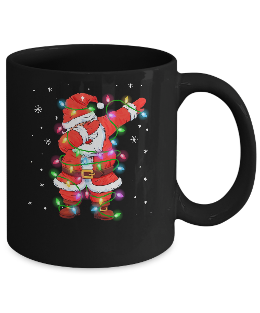Dabbing Santa Mug For Boys Girls Christmas Tree Lights Mug-Coffee Mug-11oz Mug-Black