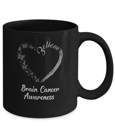 Butterfly Believe Brain Cancer Awareness Ribbon Gifts Mug-Coffee Mug-11oz Mug-Black