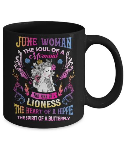 June Woman The Soul Of A Mermaid Birthday Mug-Coffee Mug-11oz Mug-Black