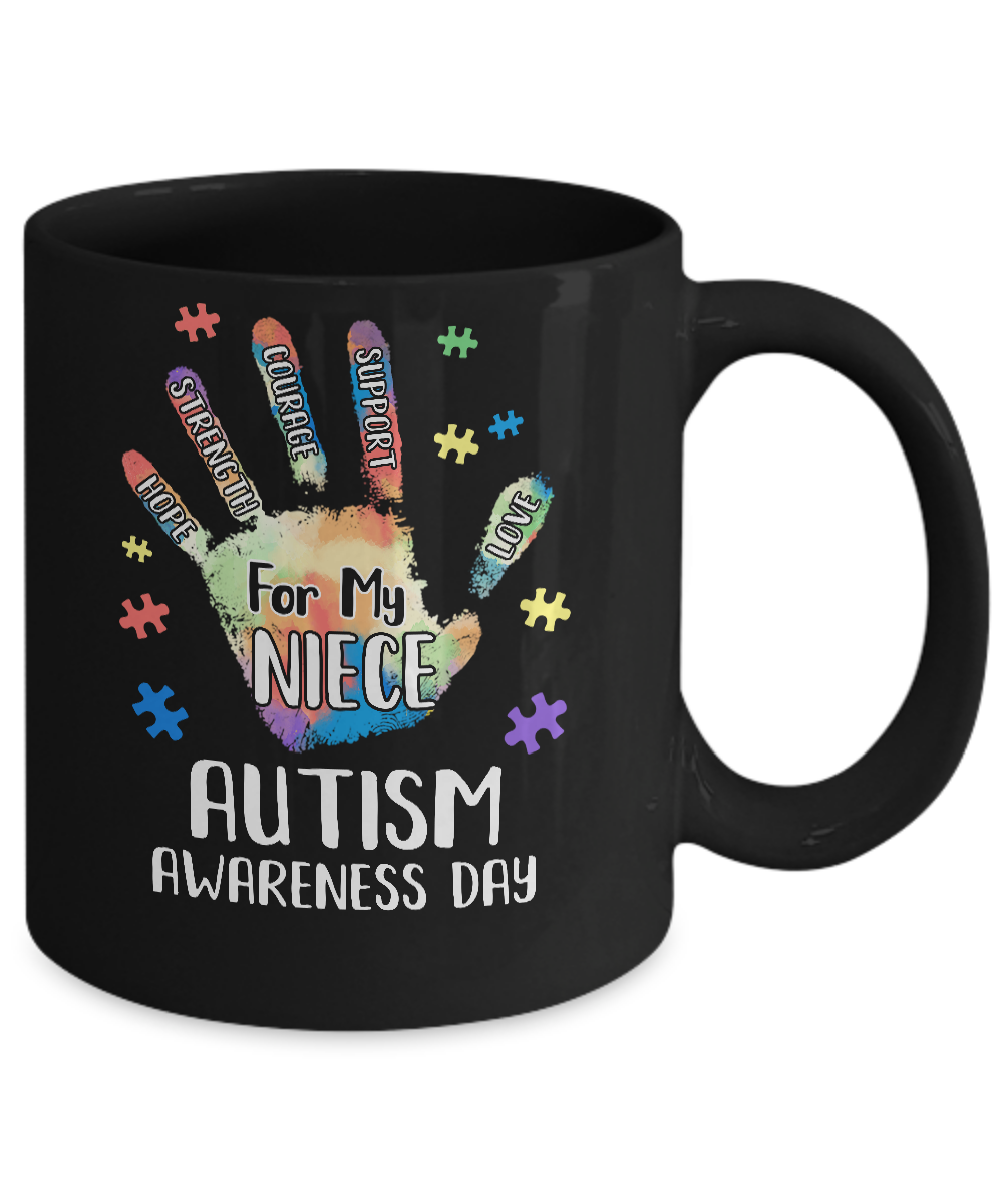 Support Autism Awareness For My Niece Puzzle Gift Mug-Coffee Mug-11oz Mug-Black