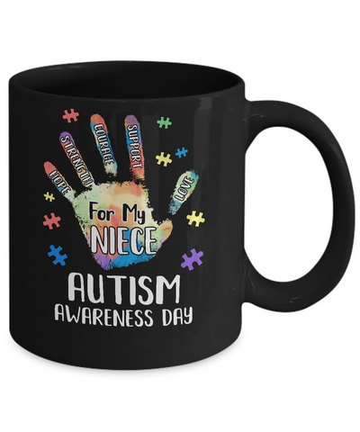 Support Autism Awareness For My Niece Puzzle Gift Mug-Coffee Mug-11oz Mug-Black