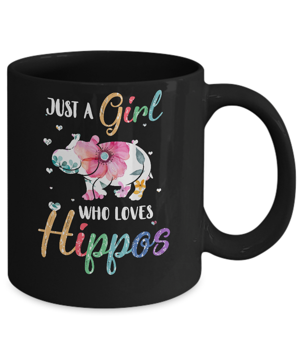 Just A Girl Who Loves Hippos Cute Hippo Lover Mug-Coffee Mug-11oz Mug-Black