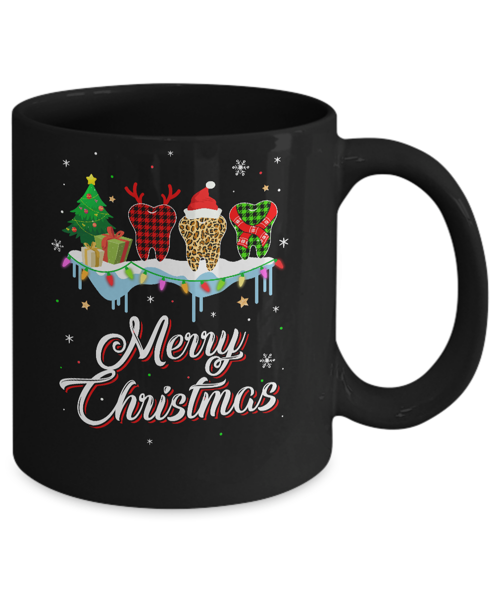 Merry Christmas Dental Assistant Tooth Red Plaid Xmas Gift Mug-Coffee Mug-11oz Mug-Black