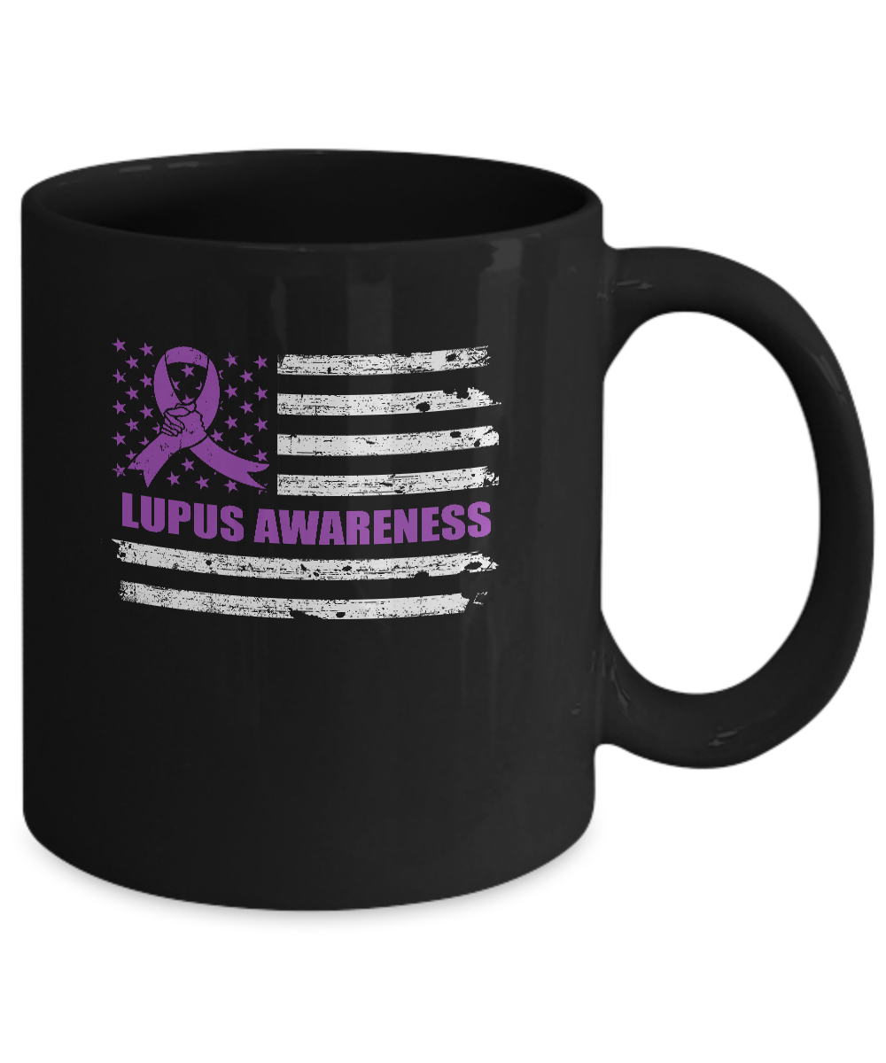 Purple Ribbon Lupus Awareness US Flag Mug-Coffee Mug-11oz Mug-Black
