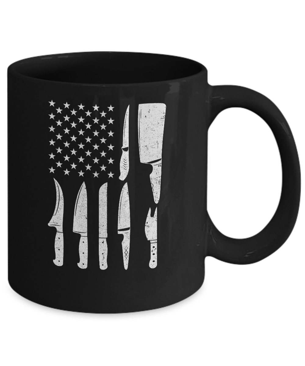 Chef Knife Patriotic American Flag Kitchen Mug-Coffee Mug-11oz Mug-Black