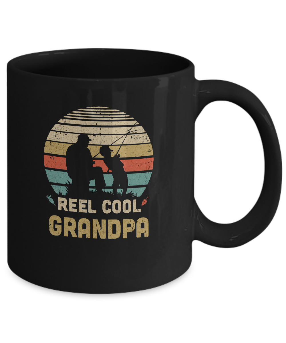 Vintage Father's Day Gift Reel Cool Grandpa Fishing Mug-Coffee Mug-11oz Mug-Black