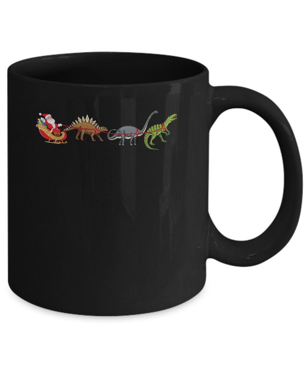Xmas Cool Santa Sleigh Dinosaur Christmas Gift Mug-Coffee Mug-11oz Mug-Black