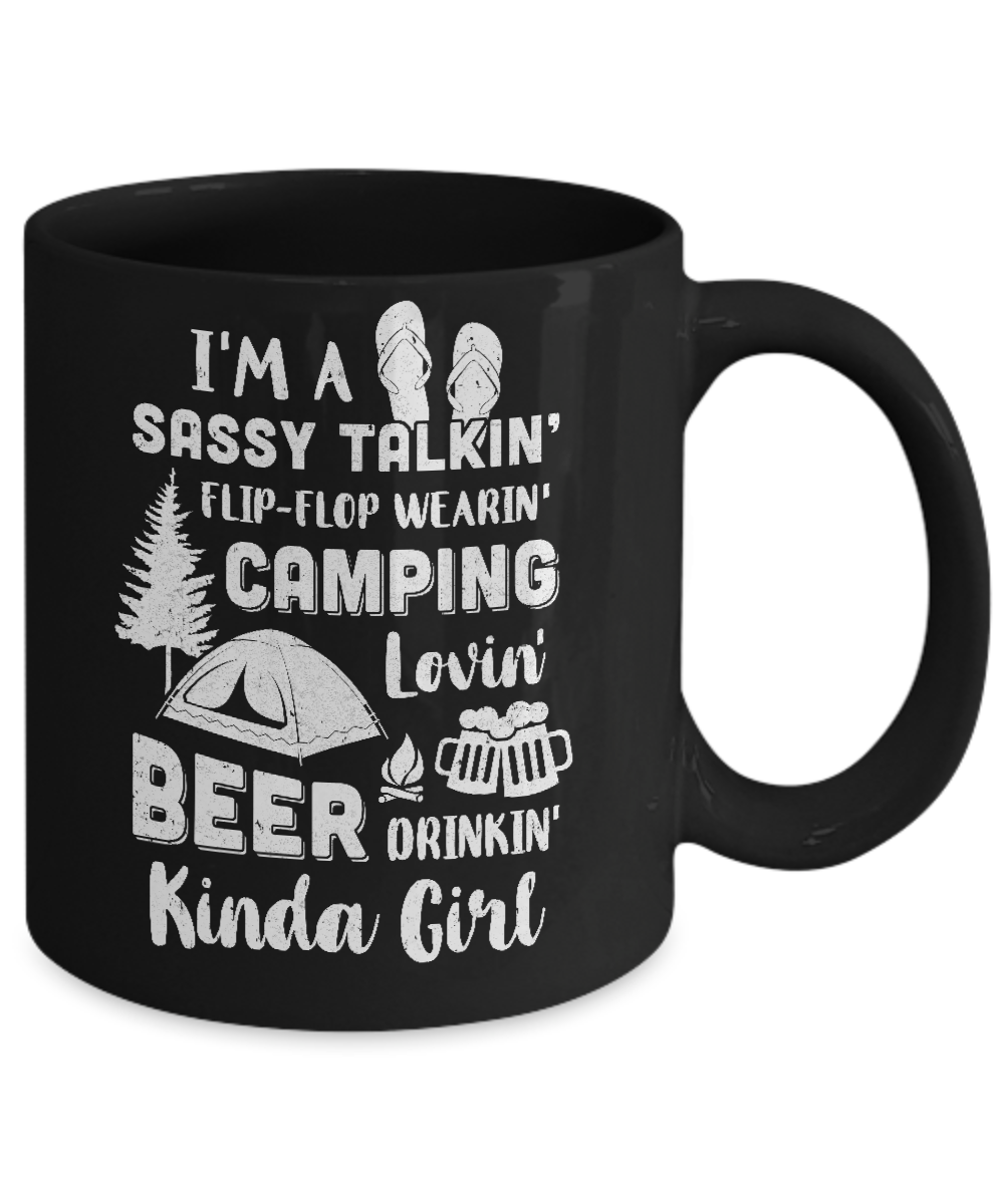 Sassy Talking Flip-Flop Camping Beer Kinda Girl Mug-Coffee Mug-11oz Mug-Black